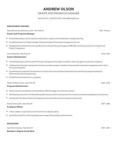Grants And Programs Manager Resume