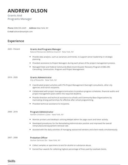 Grants And Programs Manager Resume