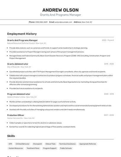 Grants And Programs Manager Resume