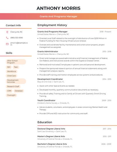 Grants And Programs Manager Resume
