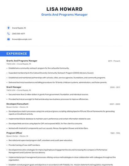 Grants And Programs Manager Resume