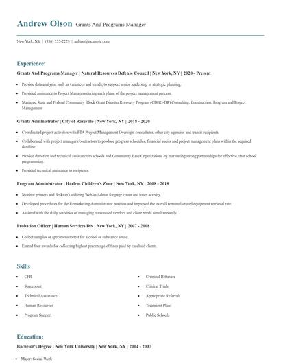 Grants And Programs Manager Resume