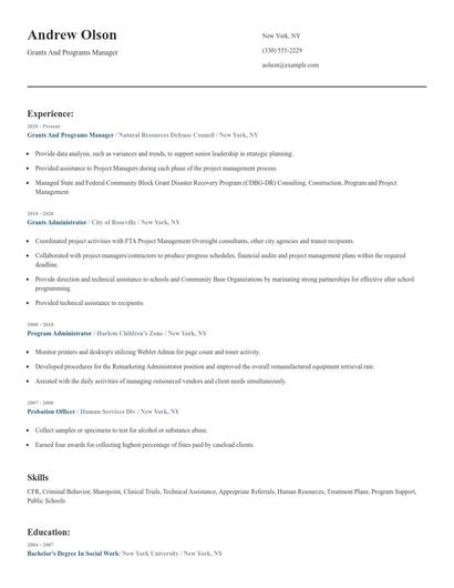 Grants And Programs Manager Resume