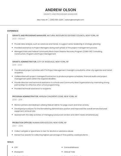 Grants And Programs Manager Resume