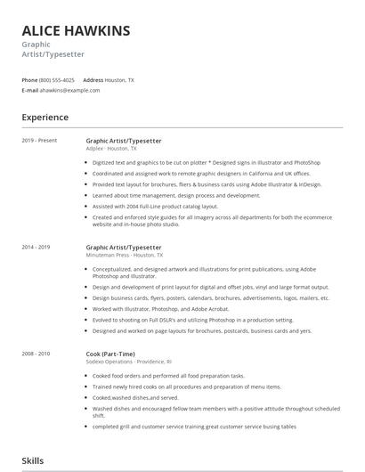 Graphic Artist/Typesetter Resume