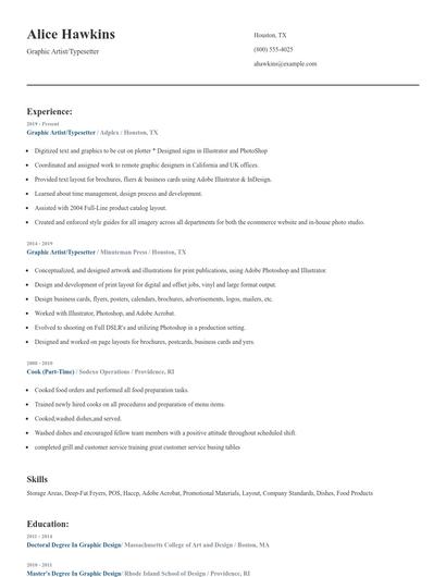 Graphic Artist/Typesetter Resume