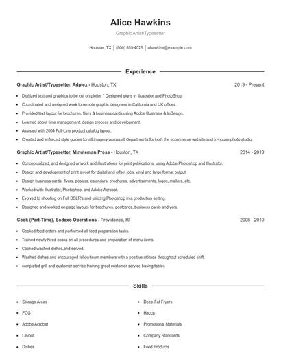 Graphic Artist/Typesetter Resume