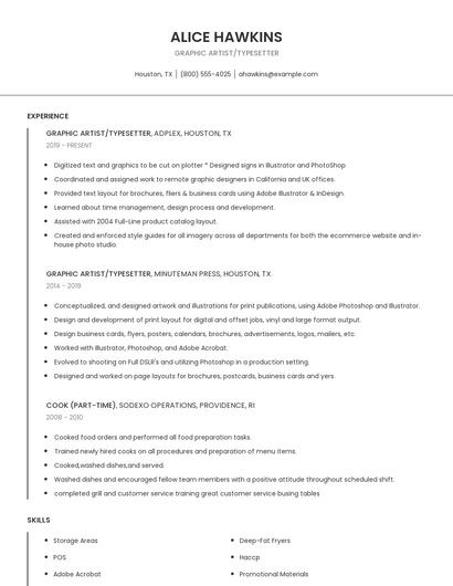 Graphic Artist/Typesetter Resume