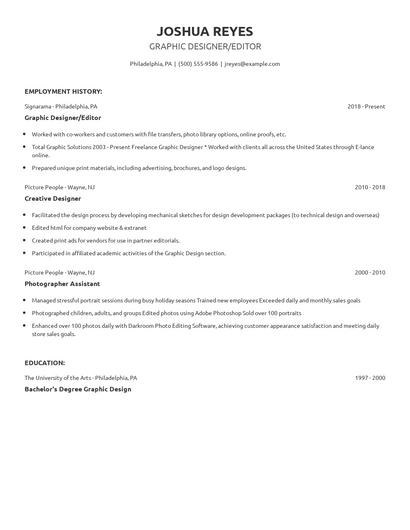 Graphic Designer/Editor Resume