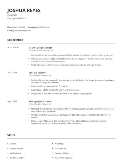 Graphic Designer/Editor Resume
