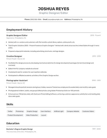 Graphic Designer/Editor Resume