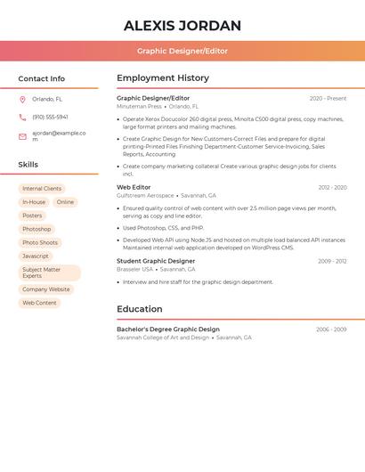 Graphic Designer/Editor Resume