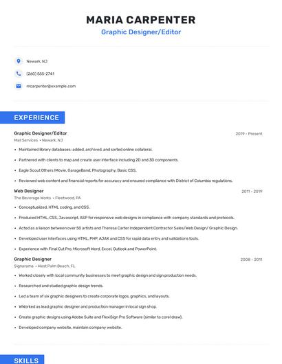 Graphic Designer/Editor Resume