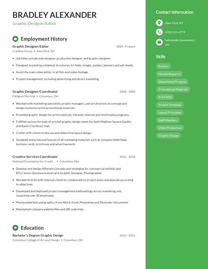 Graphic Designer/Editor Resume