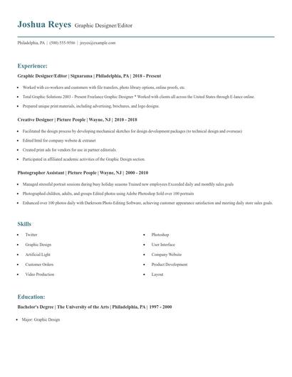 Graphic Designer/Editor Resume