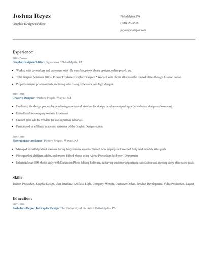 Graphic Designer/Editor Resume