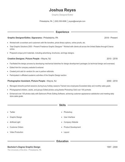 Graphic Designer/Editor Resume