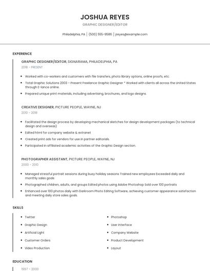 Graphic Designer/Editor Resume