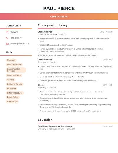 Green Chainer Resume