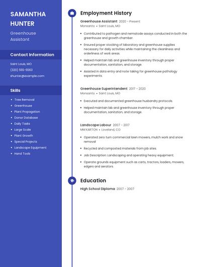 Greenhouse Assistant Resume