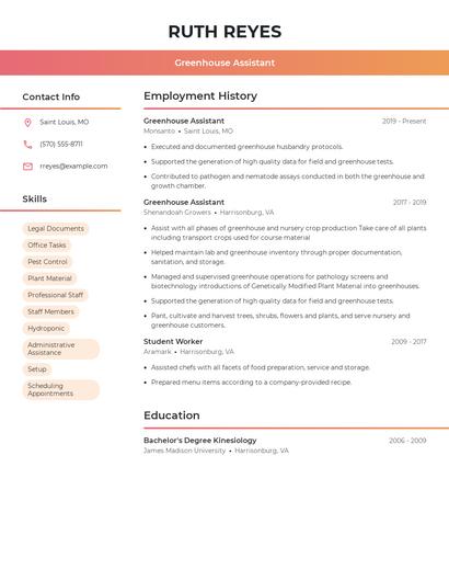 Greenhouse Assistant Resume