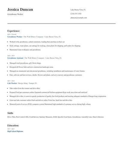 Greenhouse Worker Resume