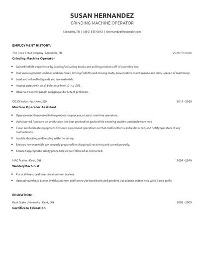 Grinding Machine Operator Resume