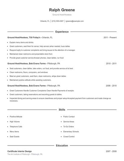 Ground Host/Hostess Resume
