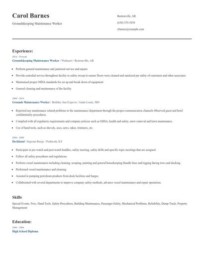 Groundskeeping Maintenance Worker Resume