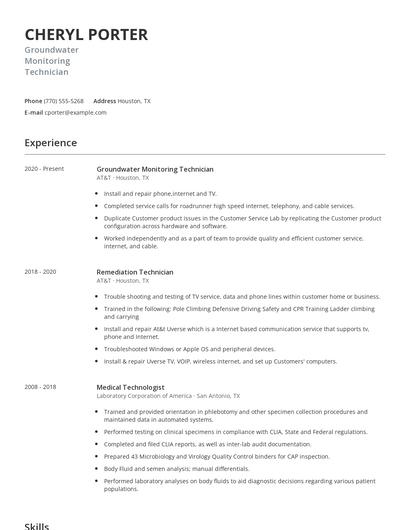 Groundwater Monitoring Technician Resume