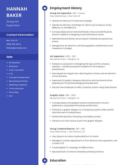 Group Art Supervisor Resume