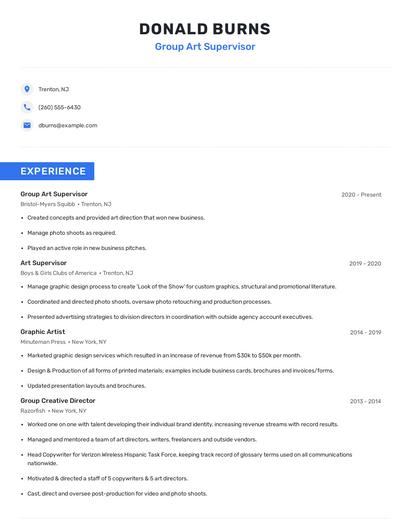 Group Art Supervisor Resume
