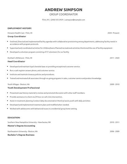 Group Coordinator Resume
