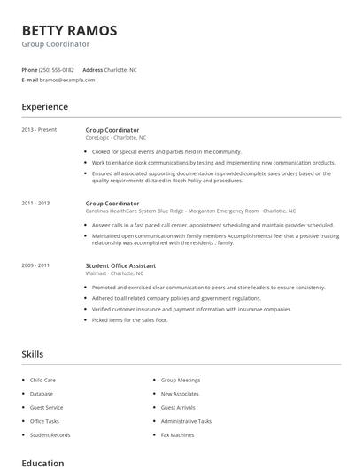 Group Coordinator Resume