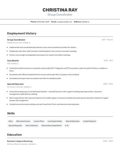 Group Coordinator Resume