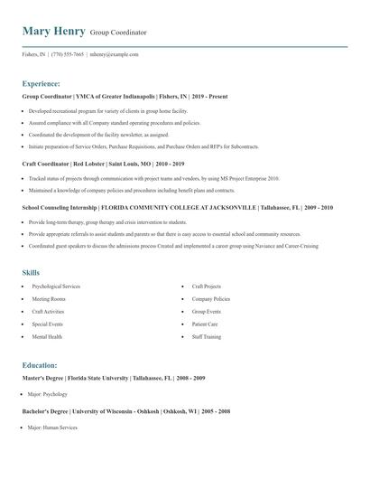 Group Coordinator Resume