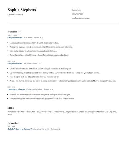 Group Coordinator Resume