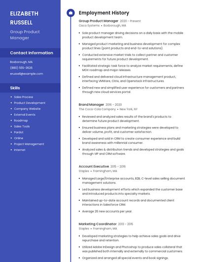 Group Product Manager Resume