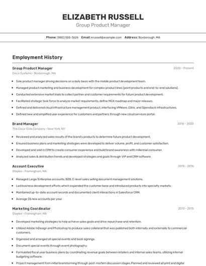 Group Product Manager Resume