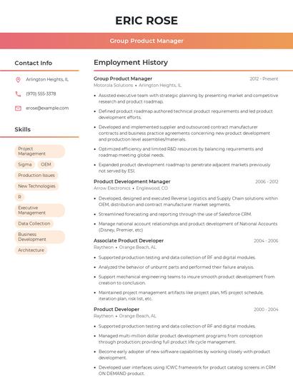 Group Product Manager Resume