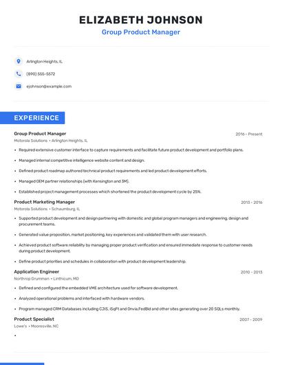 Group Product Manager Resume