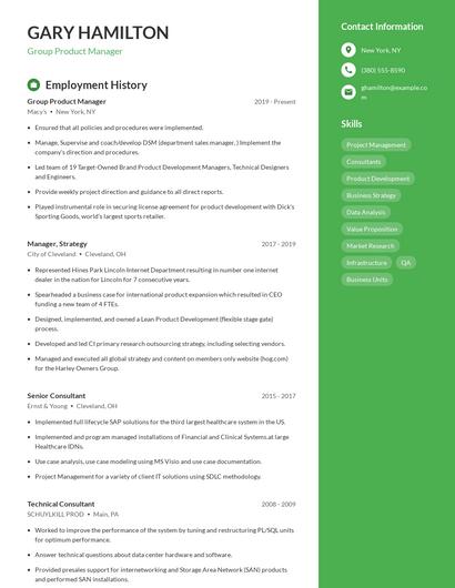 Group Product Manager Resume