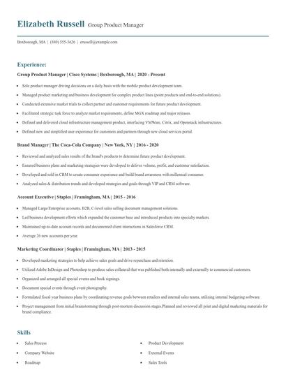 Group Product Manager Resume
