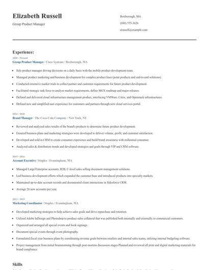 Group Product Manager Resume