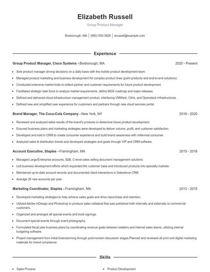 Group Product Manager Resume