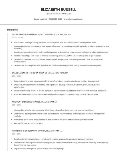 Group Product Manager Resume