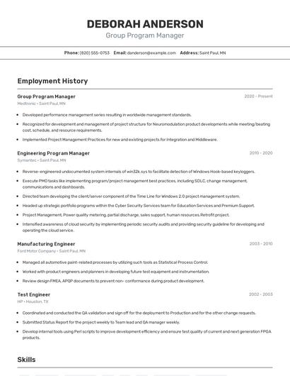 Group Program Manager Resume