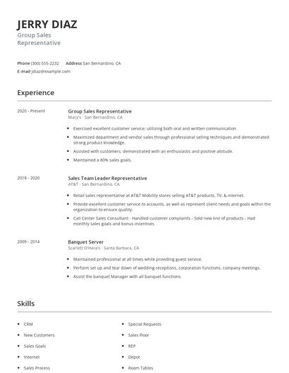 Group Sales Representative Resume