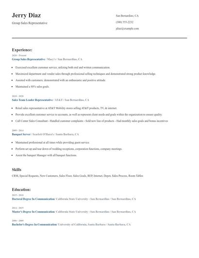 Group Sales Representative Resume