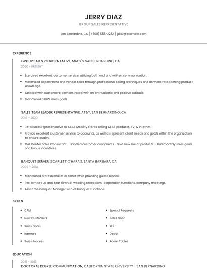 Group Sales Representative Resume